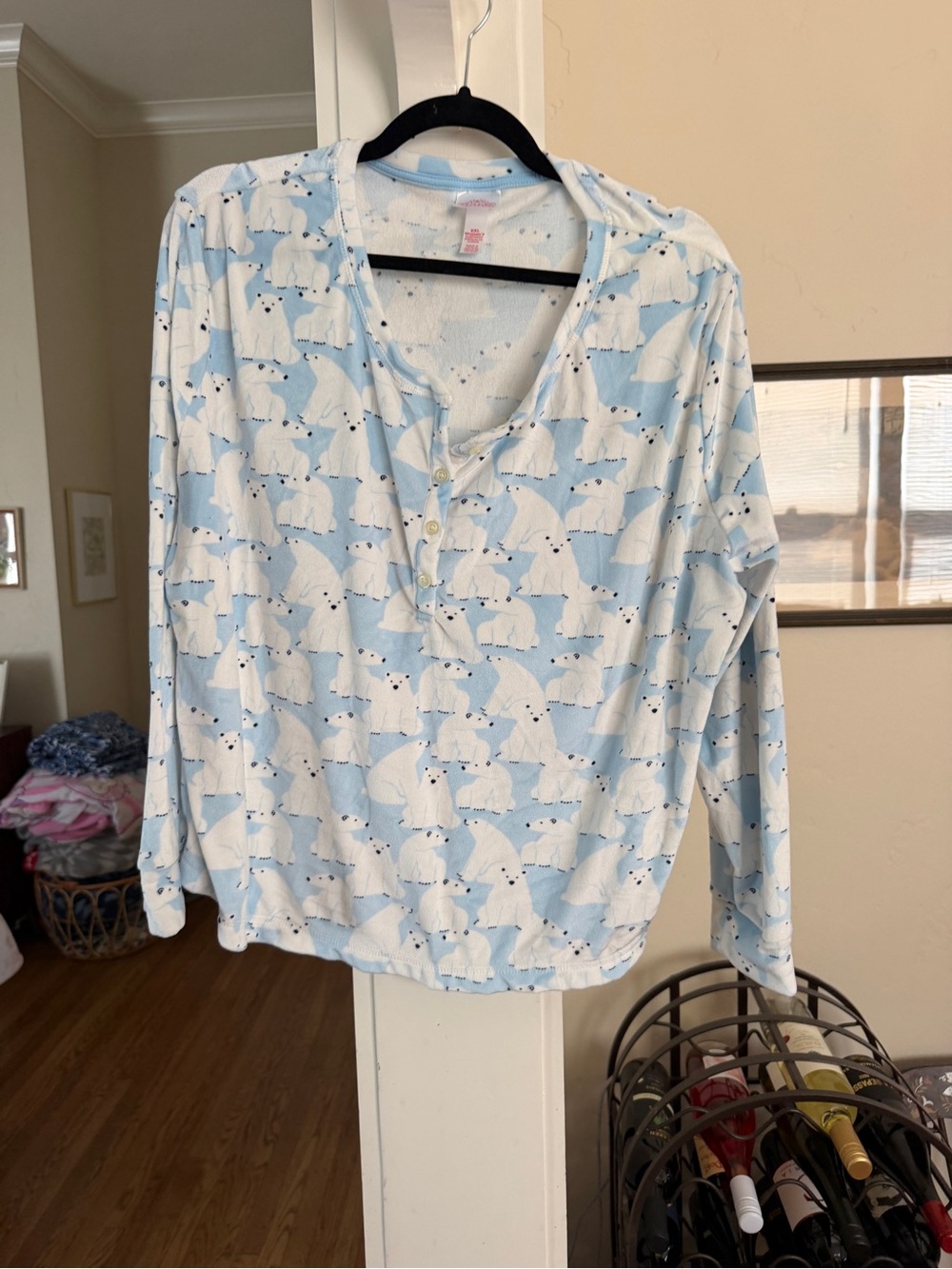 Lot of Wondershop Christmas Pajamas Polar Bear Print Light Blue Henley Top